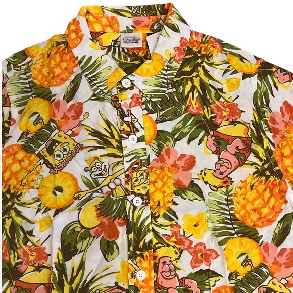NWT Boys Nickelodeon SpongeBob SquarePants Hawaiian Large Button Up Shirt Youth - Picture 3 of 7